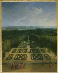 Passeggiata di Luigi XIV (1638-1715) nei Giardini del Grand Trianon, 1713